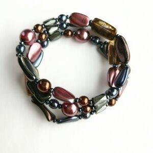 Czech Art Glass beaded stretch 3 bracelet set purple grey